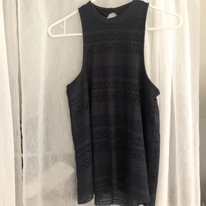 Fancy, lace, high neck, navy blue tank.